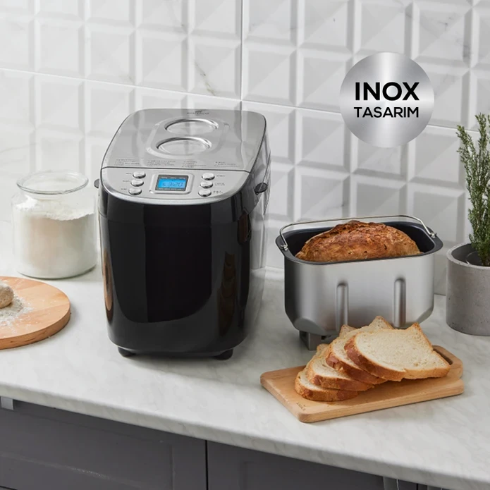 Karaca BakeXL Reçel, Yoğurt, Hamur Yoğurma ve Ekmek Yapma Makinesi Inox Siyah, 1500 g, 45 Farklı Tarifli Kitapçıklı